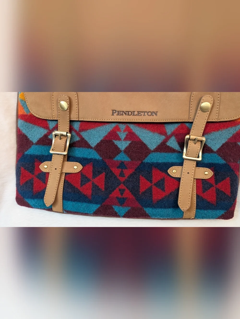 Vtg Pendleton Leather wool Messenger Laptop Bag crossbody EUC 15